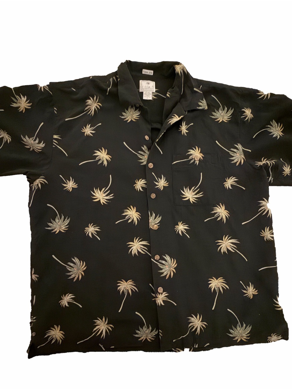 Luau Silk Black Palm Tree Button Down